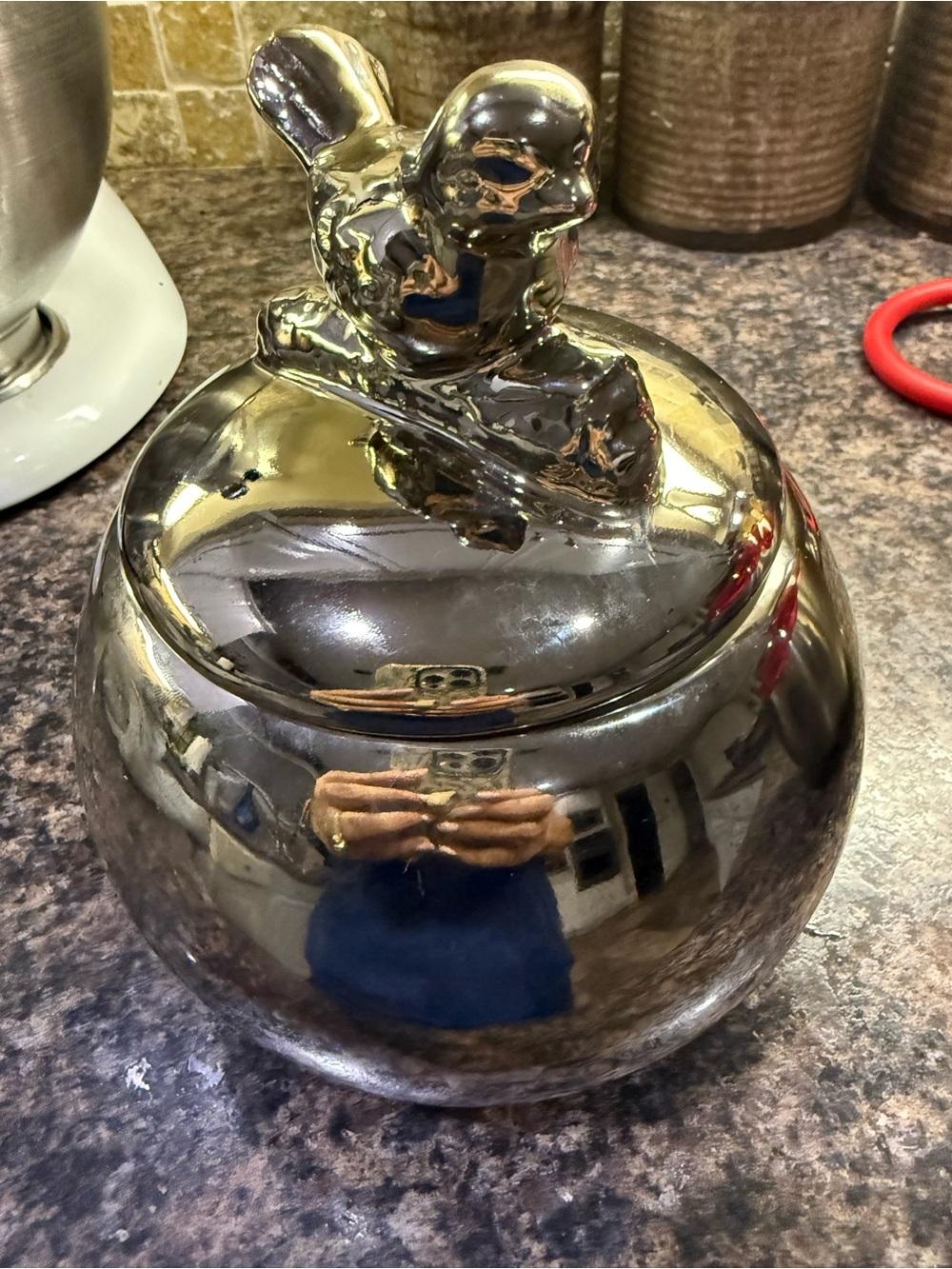 Decorative Ceramic Bunny Lidded Jar - Shiny Silver